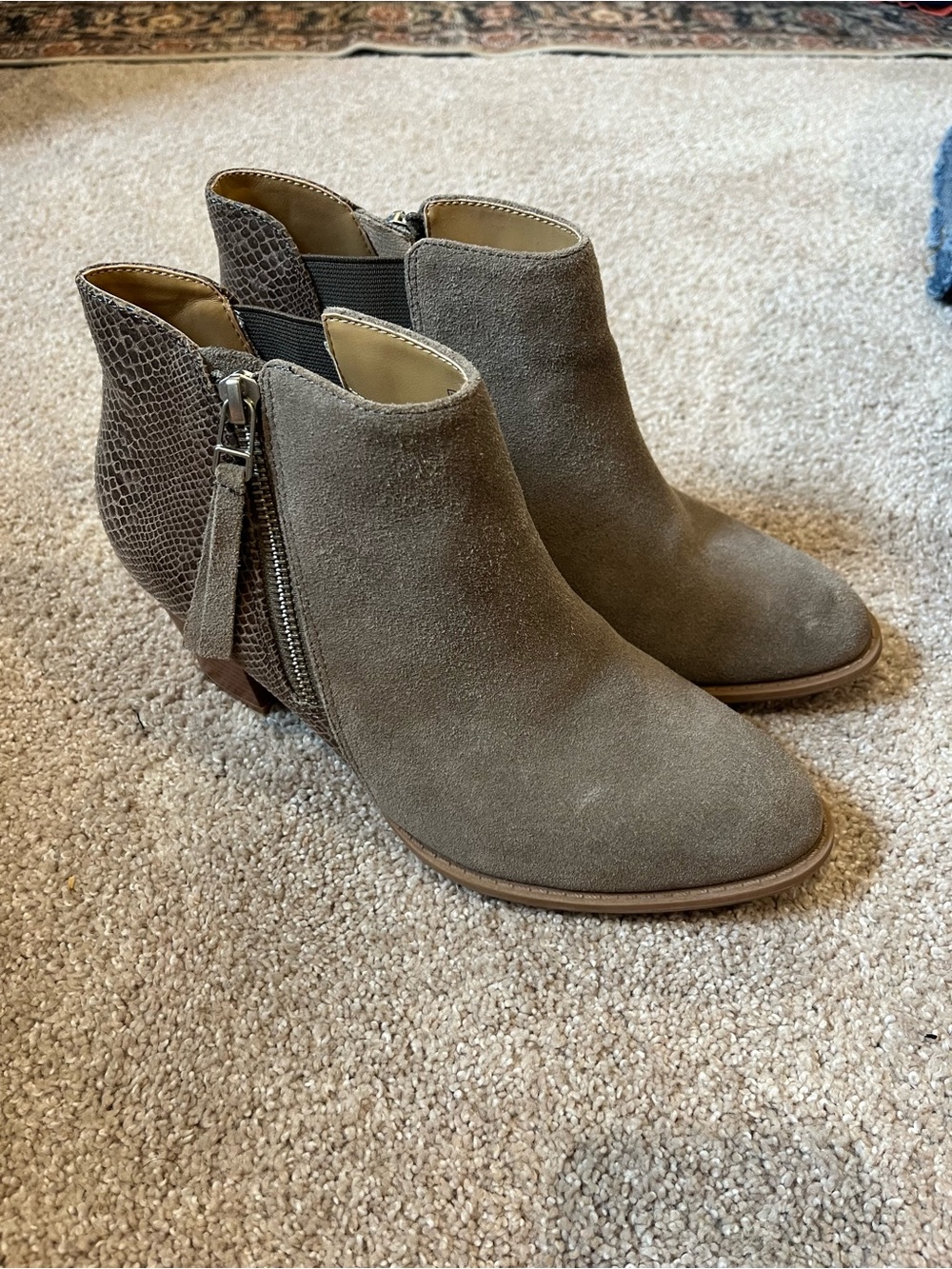 Bionic Taupe Suede Ankle Boots with Side Zip - Women